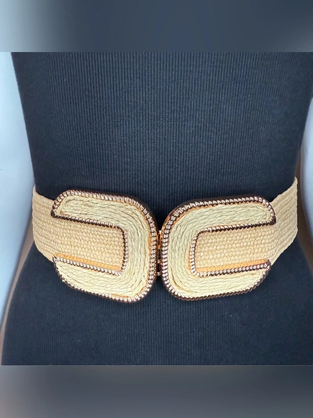 Bohemian khaki stretchy paper waistband belt